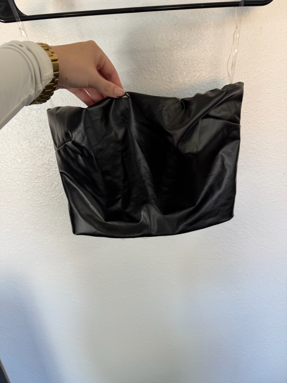 Fashion Nova Black Strapless Faux Leather Bandeau